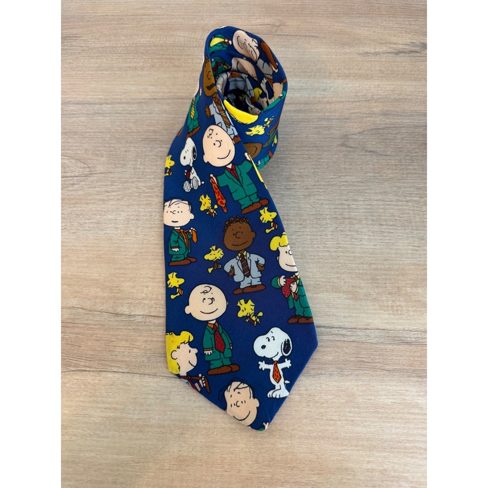 Peanuts Snoopy Charlie Brown Silk Tie Blue Novelty Vintage Salant USA Made